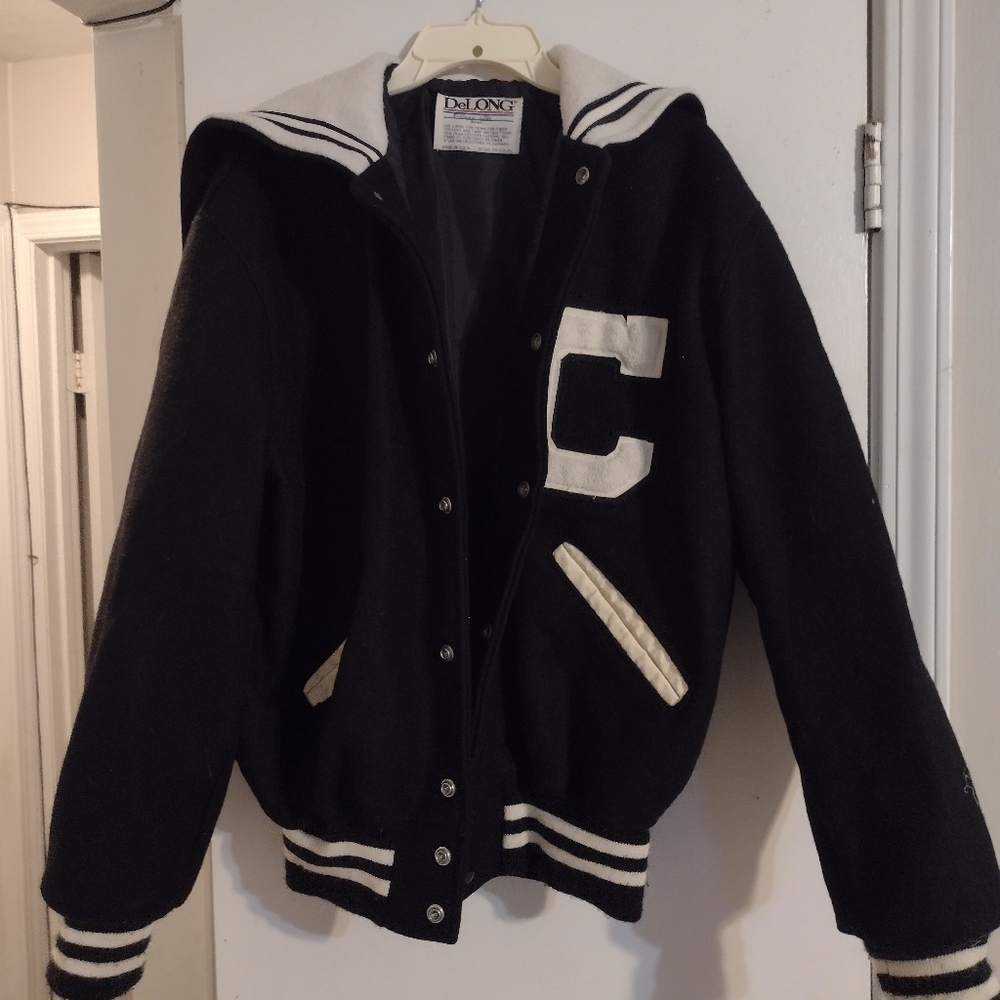 Vintage Young Women's Letter Jacket, Class Of 2002, Black, White, Leather Trim
